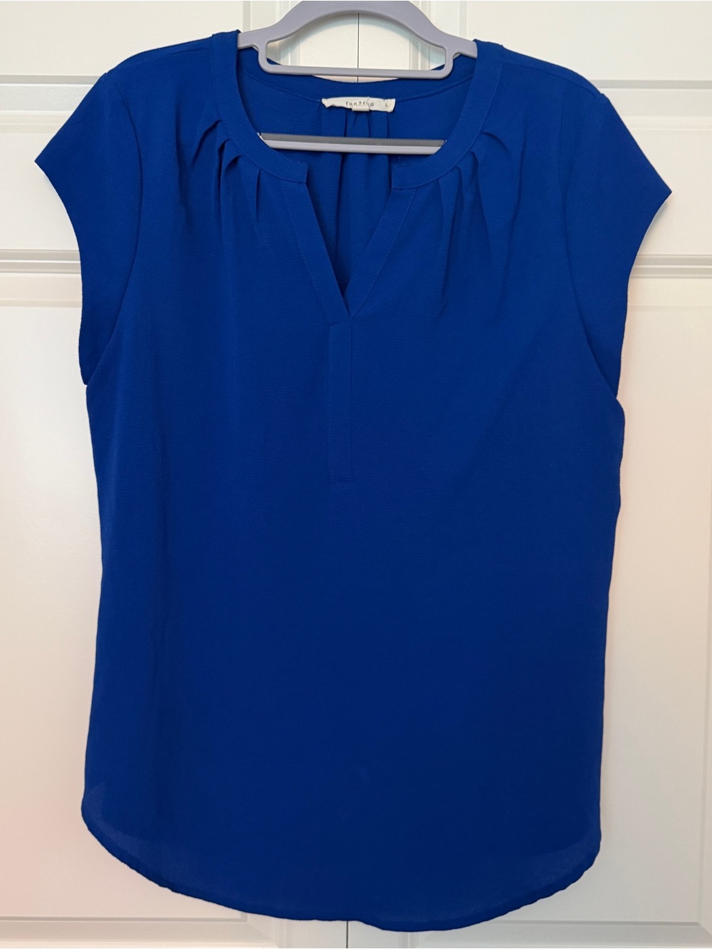fun 2 fun Cobalt Blue Split Neck Cap Sleeve Blouse